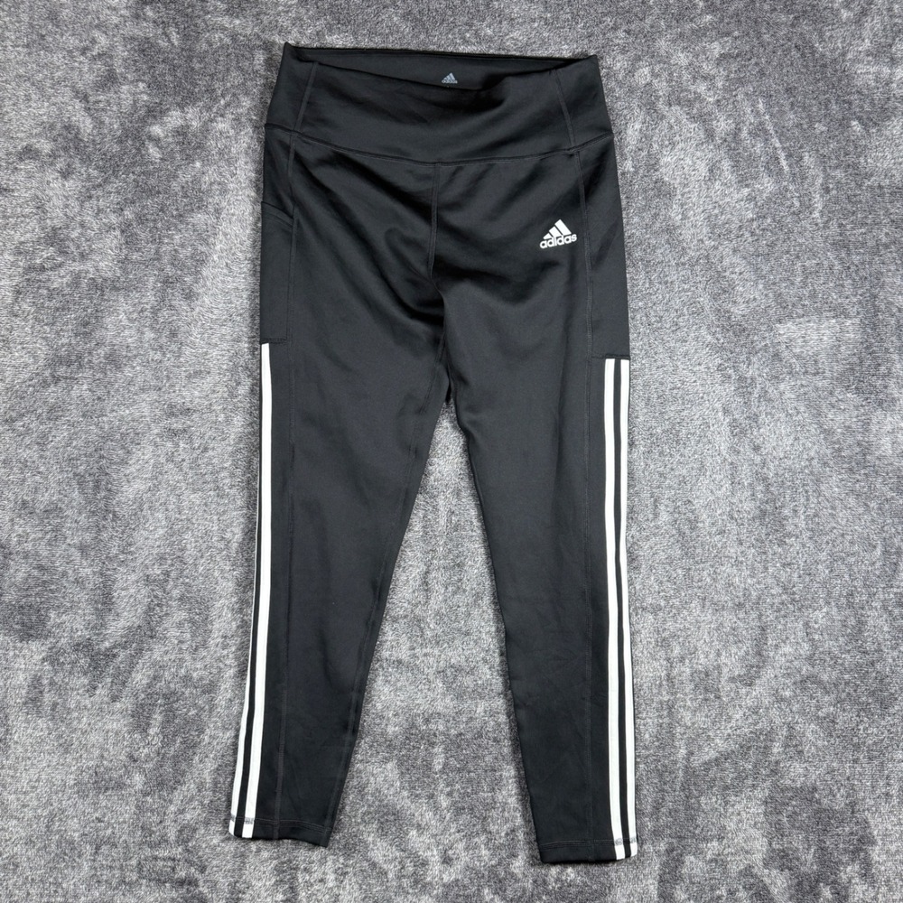 Adidas Aeroready Black 3-Stripe High Waisted Leggings Women Size Large Pocket
